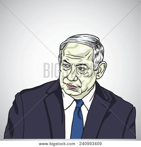 Benjamin Netanyahu, Prime Minister Of Israel Caricature Illustration Portrait Vector Design, May 17,