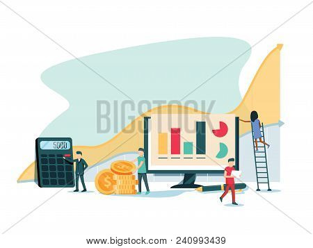 Vector Flat Illustration, Business Promotion, Take-off On The Career Ladder, Data Analysis And Inves