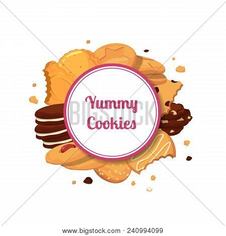 Vector Cartoon Cookies Under Circle With Place For Text Illustration