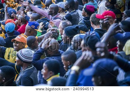 Cape Town, South Africa, 12 May 2018 - Diverse South African Football Supporters Disagreeing With A 