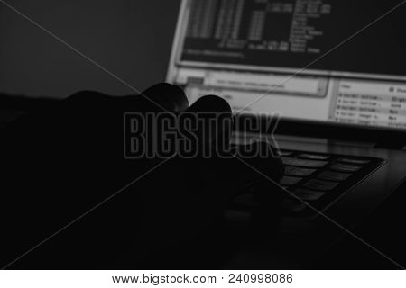 Cyber Crime, A Laptop Hacker, Writes Codes To Access Unauthorized Things, An Illegal Way, Hacker, Cr