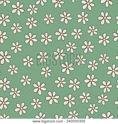 Chamomile Seamless Pattern. Camomile Repeat Texture. Daisy Backgroundchamomile Seamless Pattern. Cam
