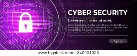 2d Illustration Cyber Security On Purple Digital Background. Poster Template. Fine Vector Illustrati