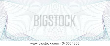 Symmetric frame-guilloche. Purple, turquoise vignette. Elegant design for cheque, coupon, certificate, gift card, invitation. Art line modern pattern. Vector abstract background. Subtle strips. EPS10 illustration