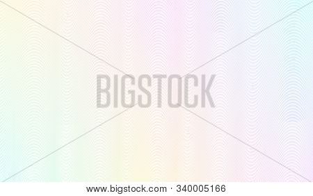 Iridescent watermark pattern. Line art design. Subtle zigzag curves. Vector abstract background. Teal, yellow, purple, blue gradient. Guilloche pattern for money protection, passport, banknote, cheque. EPS10 illustration