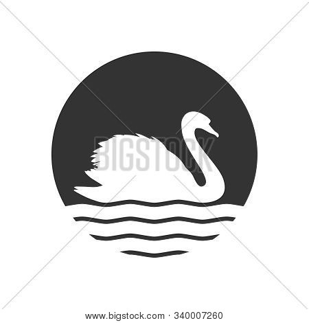 Swan Graphic Icon. Swan On The Water Sign In The Circle Isolated On White Background. Logo. Vector I