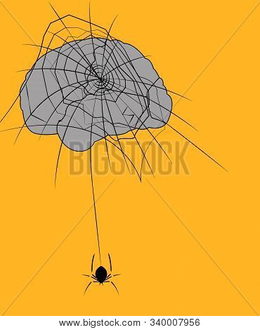Illustration Of A Spider Web Brain With A Spider Hanging Form The Brain