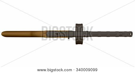 Polygonal Shpagin Submachine Gun. Soviet Old Machine Gun. View From Above. 3d. Vector Illustration