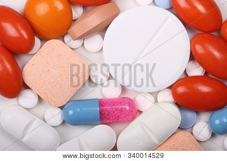 Drugs And Medicines - Different Color Pills On White Background