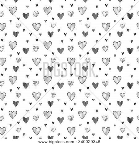 Seamless Background With Drawn Hearts In Vector