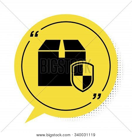 Black Delivery Pack Security Symbol With Shield Icon Isolated On White Background. Delivery Insuranc