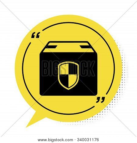 Black Delivery Pack Security Symbol With Shield Icon Isolated On White Background. Delivery Insuranc