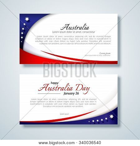 Happy Australia Day Card Brochure Flyer Australia National Flag Theme Red White Curved Lines And Sta