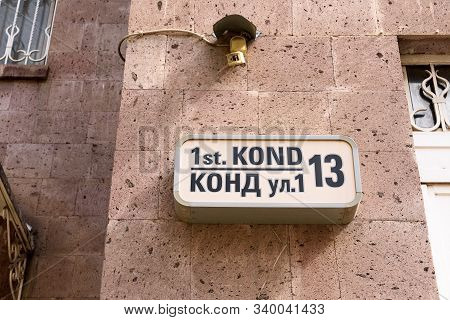 Yerevan, Armenia-april, 28 2019: Sign With Street And House Number In The Kond District In Yerevan, 