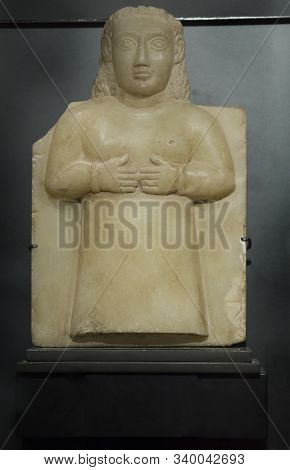 Malaga, Spain - March 2nd, 2019: Relief With Female Figure. South Of The Arabian Peninsula. 3th Cent