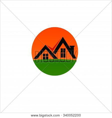 House Logo In The Afternoon, Suitable For Screen Printing Or Brothels.colored House Logos. Green And