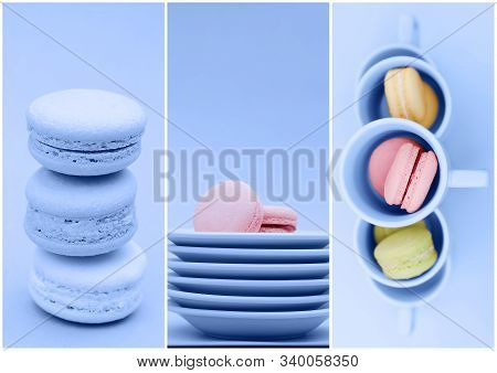 Collage With Different Photos Of Trendy Classic Blue. The Concept Of The Popular Color Of 2020. The 