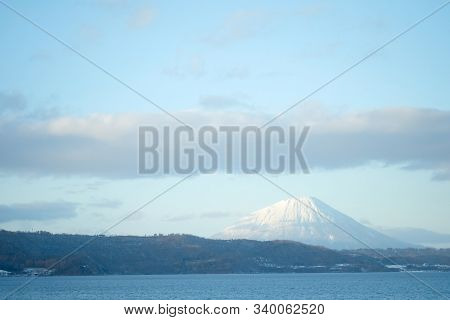 View Of Toya Lake (toyako) With Snow. The Famous Tourist Attraction Of Hokkaido.