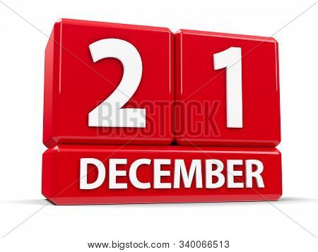 Red Cubes - The Twenty First Of December - On A White Table, Three-dimensional Rendering, 3d Illustr