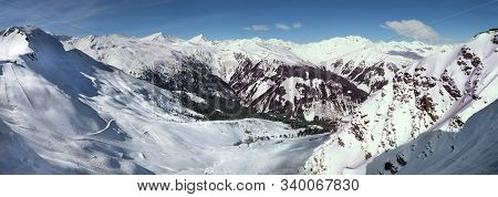 Winter Landscape Panorama Of European Alps In Austria. Snow In Alps - Hohe Tauern Range In Winter.