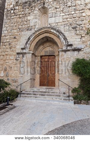 Jerusalem, Israel, December 07, 2019 : Entrance Doors To The Benedictine Abbey Of Abu Gosh In The Ch