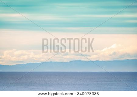 Blue Ocean Sky Seascape With Cloud For Peacful Cloud Space Background Concept