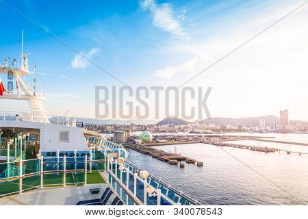 Balcony Of Diamond Princess Cruise Ship With Service Bar And Swimming Pool With The View Of Takamats