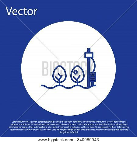 Blue Line Standalone Sensor And Plant Icon Isolated On Blue Background. White Circle Button. Vector 