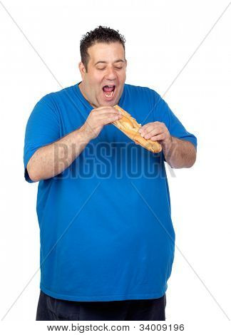 Gelukkig vet man eten een groot brood geïsoleerd op witte achtergrond