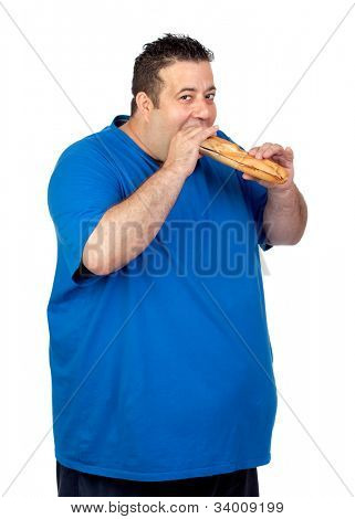 Gelukkig vet man eten een groot brood geïsoleerd op witte achtergrond