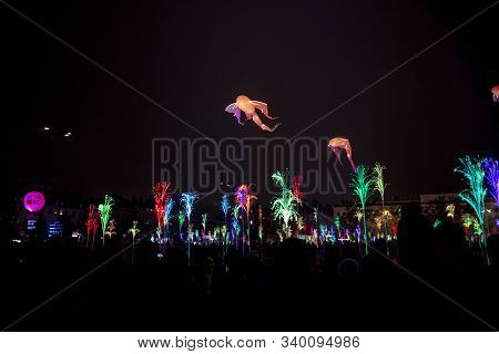 Lyon, France, Europe, 6th December 2019, View Of The Fetes Des Lumieres Aka Festival Of Light And Th