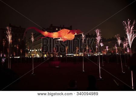 Lyon, France, Europe, 6th December 2019, View Of The Fetes Des Lumieres Aka Festival Of Light And Th