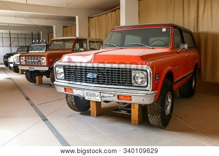 Merzouga, Morocco - September 25, 2019: Red American Suv Chevrolet K5 Blazer In The Morocco National