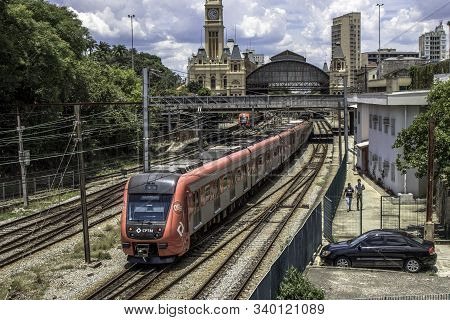 Sao Paulo, Brazil, January 14, 2018. Railway Tracks Near The Luz Train Station, In Sao Paulo. Luz Tr