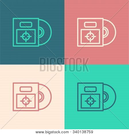Color Line Cd Or Dvd Disk In Box Icon Isolated On Color Background. Compact Disc Sign. Vector Illust