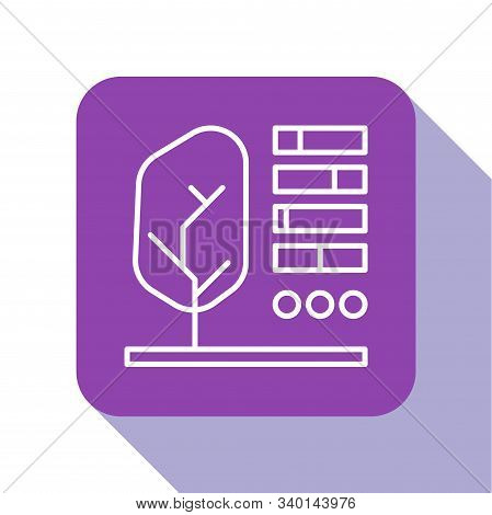 White Line Plant Status Icon Isolated On White Background. Purple Square Button. Vector Illustration