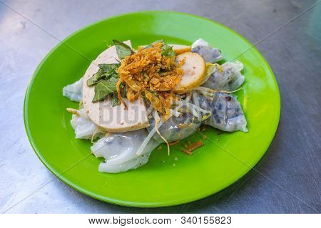Plate Of Delicious Vietnam Steamed Rice Rolls- Banh Cuon