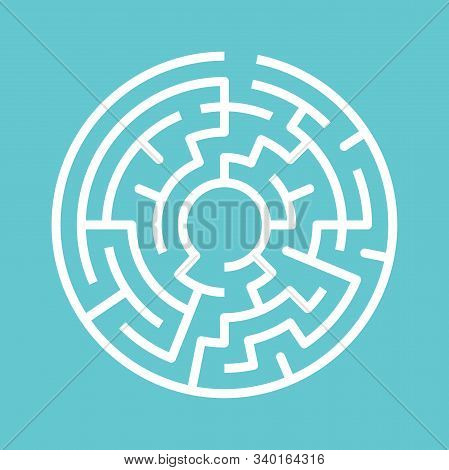Circular Maze On Turquoise Blue. Game, Way, Problem, Decision, Confusion And Challenge Concept. Flat