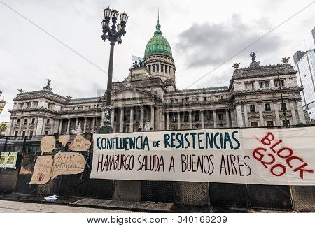 Buenos Aires, Argentina - November 29, 2018: Posters At Protests Of Left-wing