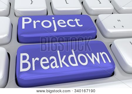 3d Illustration Of Computer Keyboard With The Script Project Breakdown On Two Adjacent Pale Violet B