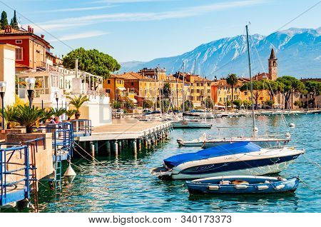 Toscolano Maderno, Lombardy, Italy - September 12, 2019: View On Sailing Yachts And Boats Parked On 