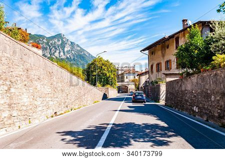 Garda Lake, Lombardy, Italy - September 12, 2019: Scenic Panoramic Beltway Road Around Lake Garda Wi