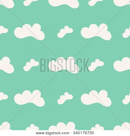 Seamless Pattern With Cute White Clouds. Vector Illustration.