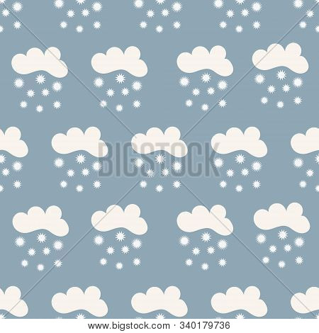 Seamless Pattern With Cute White Clouds. Vector Illustration.