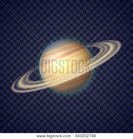 Saturn Planet With Rings Of Gas On Deep Transparent Background. Sixth Planet Of Solar System. Galaxy