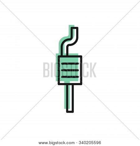 Black Line Car Muffler Icon Isolated On White Background. Exhaust Pipe. Vector Illustration