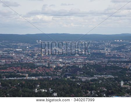 Nordic Landscapes Of European Town Of Oslo In Holmenkollen District In Norway With Cloudy Sky In 201