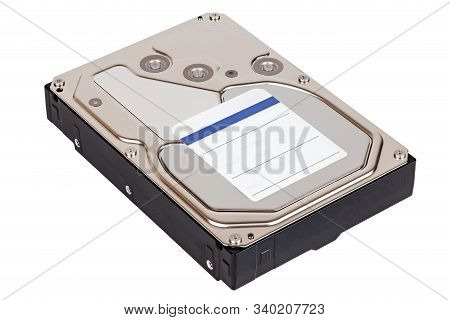 A Modern High Capacity 8 Terabyte Hard Disk Drive Unit Isolated On White Background - In Isometric D