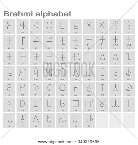 Set Of Monochrome Icons With Brahmi Alphabet