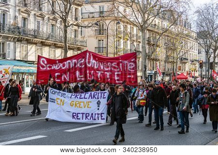 Paris, France - December 17 2019 : Protest Of The Unions Against The Retirement Pension Reform Of Th